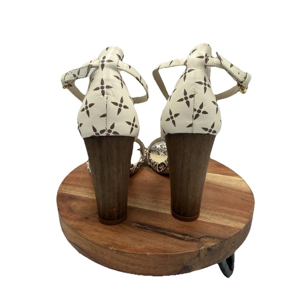 Boden Leather Ankle Strap Wooden Block Heel Sandals Print Woman's Retro Boho - Picture 4 of 6